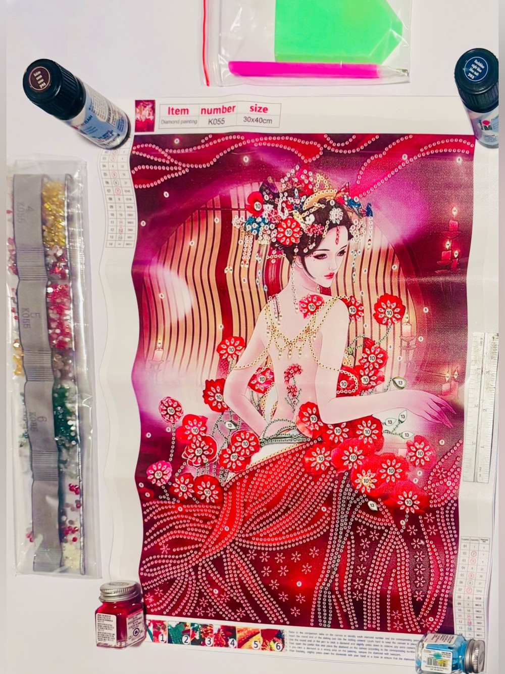 New Chinese Lady in Red Rhinestone 5D DIY Diamond Painting Kit, 12x16"